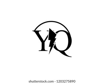 The monogram logo letter YQ is split by lightning