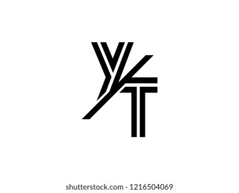 The monogram logo letter YT is sliced black