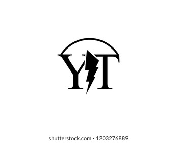 The monogram logo letter YT is split by lightning