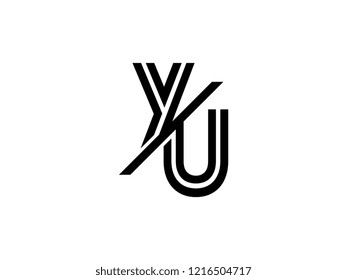 The monogram logo letter YU is sliced black