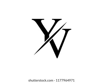 The monogram logo letter YV is sliced