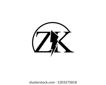 The monogram logo letter ZK is split by lightning