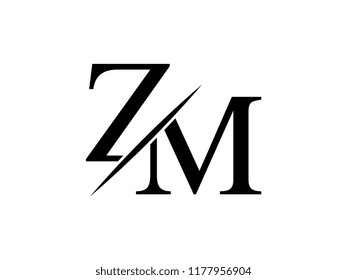 The monogram logo letter ZM is sliced