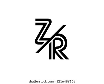 The monogram logo letter ZR is sliced black