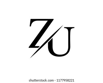 The monogram logo letter ZU is sliced