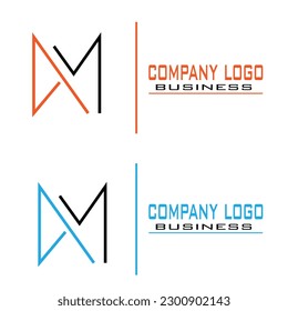 Monogram logo lettering letter M, design business card mockup interweaving thin lines initials MMM emblem