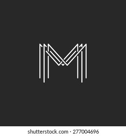 Monogram logo lettering letter M, design business card mockup interweaving thin lines initials MMM emblem