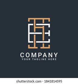 monogram logo letters AE or EA in gold and white