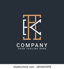 monogram logo letters AK or KA in gold and white