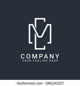 monogram logo letters CM or MC in gold and white