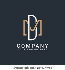 monogram logo letters DM or MD in gold and white