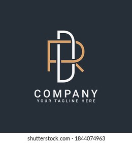 monogram logo letters DR or RD in gold and white