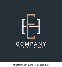 letras del logotipo de monograma EH o HE en oro y blanco
