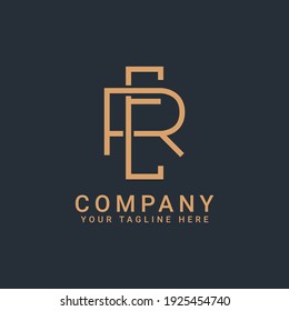 Monogramm-Logo-Buchstaben ER oder RE in goldenen Farben