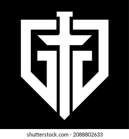 monogram logo of the letters G and G. forming a shield and sword in the middle. modern, elegant and attractive logo.