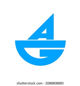 Monogramm Logo der Buchstaben A und G, aus denen ein Schiff besteht. Einzigartiges, einfaches und attraktives Logo.