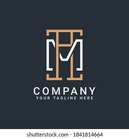 monogram logo letters AM or MA in gold and white