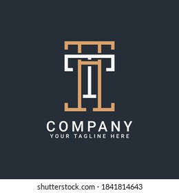 monogram logo letters AT or TA in gold and white