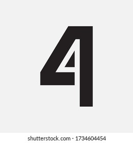 logotipo de monograma número 4 ó 44 moderno, sencillo, deportivo, de color negro blanco sobre fondo