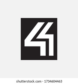 logotipo de monograma número 4 ó 44 moderno, sencillo, deportivo, de color negro blanco sobre fondo