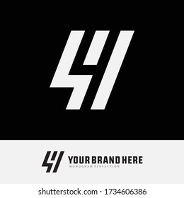 monogram logo number 4 or 44 modern, simple, sporty, white color on black background