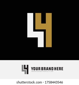 monogram logo number 4 or 44 modern, simple, sporty, white and gold color on black background