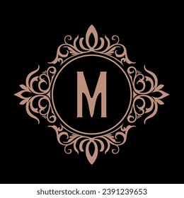 monogram logo, ornament, letter m label design or product packaging