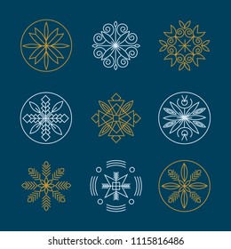 Monogram logo set, Minimal geometric badges for nature spa hotel and luxury brand identity