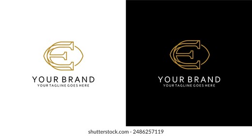 A monogram logo in the shape of an e in a monoline-style arch gives the impression of simplicity, natural, luxury, elegance and minimalism 