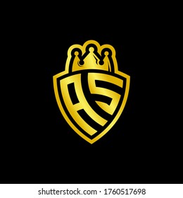 AS monogram logo with shield and crown style design template isolated on black background