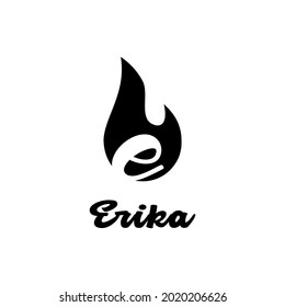 monogram logo with simple design, with Fire Object and Letter E elements. logo vector