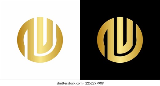  monogram logo SU. Vector icon containing letter . Uppercase serif lettering in black and white gold colour.