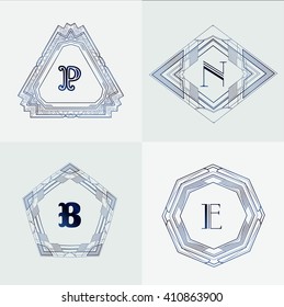 Monogram logo template with  calligraphic elegant ornament. Identity design with letter P,N,B,E for shop, store or restaurant, heraldic, barbershop or barber