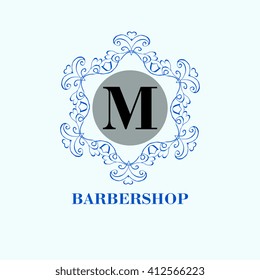 Monogram logo template with  calligraphic elegant ornament. Identity design with M letter for shop, store or restaurant, heraldic, barbershop or barber, beauty salon, justic lawyer, boutique or hotel