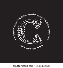 monogram logo template with elegant ornate calligraphic decorative elements. Identity design with letter c for cafe, shop, store, restaurant, boutique, hotel, heraldic, fashion, vector illustration 