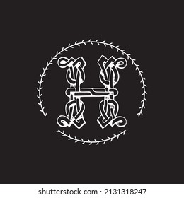 monogram logo template with elegant ornate calligraphic decorative elements. Identity design with letter h for cafe, shop, store, restaurant, boutique, hotel, heraldic, fashion, vector illustration 