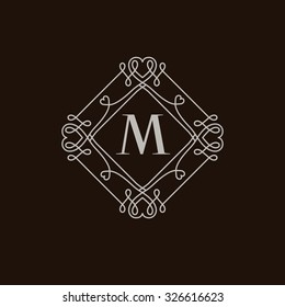 Monogram logo template, emblem, vintage frame