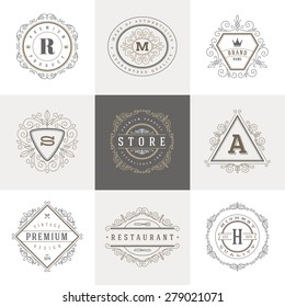 Monogram logo template with flourishes calligraphic elegant ornament elements. Identity design with letter for cafe, shop, store, restaurant, boutique, hotel, heraldic, fashion and etc.