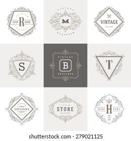 Monogram logo template with flourishes calligraphic elegant ornament elements. Identity design with letter for cafe, shop, store, restaurant, boutique, hotel, heraldic, fashion and etc.