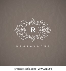 Monogram logo template with flourishes calligraphic elegant ornament elements. Identity design with letter for restaurant or cafe, shop, store, boutique, hotel, heraldic, fashion and etc.