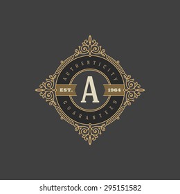 Monogram logo template with flourishes calligraphic elegant ornament elements. Identity design with letter for cafe, shop, store, restaurant, boutique, hotel, heraldic, fashion and etc.