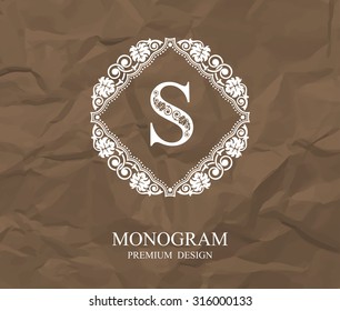 Monogram logo template with flourishes calligraphic elegant ornament elements, Letter emblem S, Elegant line art logo, Business sign for Royalty, Boutique, Cafe, Hotel, Heraldic, Jewelry, Wine