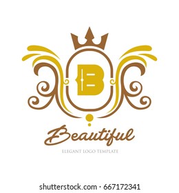 Monogram logo template with flourishes calligraphic elegant ornament elements. Identity design with letter for cafe, shop, store, restaurant, boutique, hotel, heraldic, fashion and etc.
