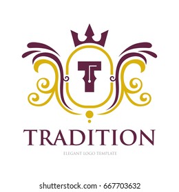 Monogram logo template with flourishes calligraphic elegant ornament elements. Identity design with letter for cafe, shop, store, restaurant, boutique, hotel, heraldic, fashion and etc.