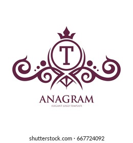 Monogram logo template with flourishes calligraphic elegant ornament elements. Identity design with letter for cafe, shop, store, restaurant, boutique, hotel, heraldic, fashion and etc.
