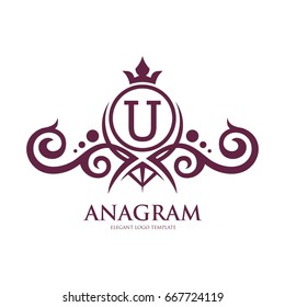 Monogram logo template with flourishes calligraphic elegant ornament elements. Identity design with letter for cafe, shop, store, restaurant, boutique, hotel, heraldic, fashion and etc.