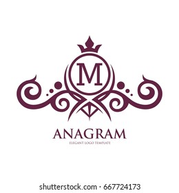 Monogram logo template with flourishes calligraphic elegant ornament elements. Identity design with letter for cafe, shop, store, restaurant, boutique, hotel, heraldic, fashion and etc.