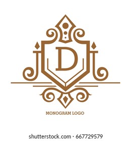 Monogram logo template with flourishes calligraphic elegant ornament elements. Identity design with letter for cafe, shop, store, restaurant, boutique, hotel, heraldic, fashion and etc.