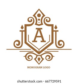 Monogram logo template with flourishes calligraphic elegant ornament elements. Identity design with letter for cafe, shop, store, restaurant, boutique, hotel, heraldic, fashion and etc.