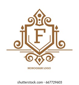 Monogram logo template with flourishes calligraphic elegant ornament elements. Identity design with letter for cafe, shop, store, restaurant, boutique, hotel, heraldic, fashion and etc.